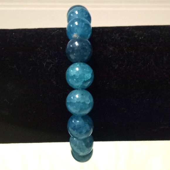 Blue Aventurine Crackled Agate 10 MM Bead Stretch Bracelet - Picture 5 of 8